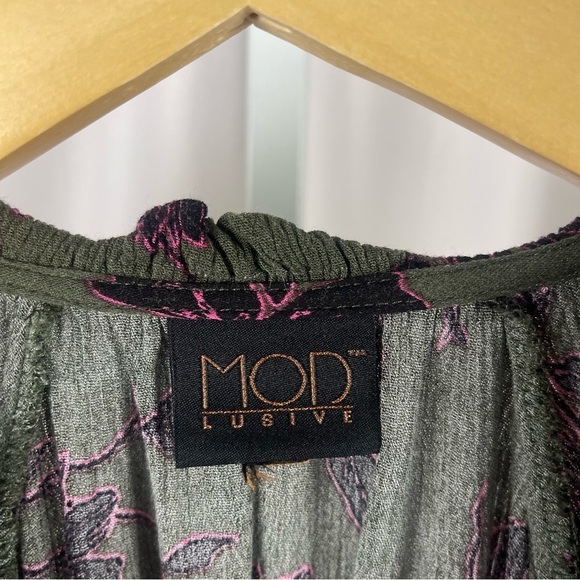 Mod Lusive Large Multicolored Blouse Puff Sleeves Mandarin Collar Retro Boho - Picture 5 of 8